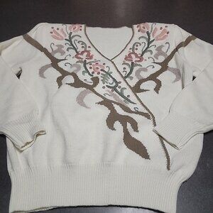 80s Vintage Donna Scott Embroidered Sweater Shoulder Pads Women's Large
